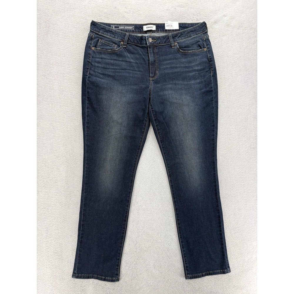 Sonoma Curvy Straight Jeans Womens 18 Blue Dark Wash Mid Rise Supersoft Plus NWT